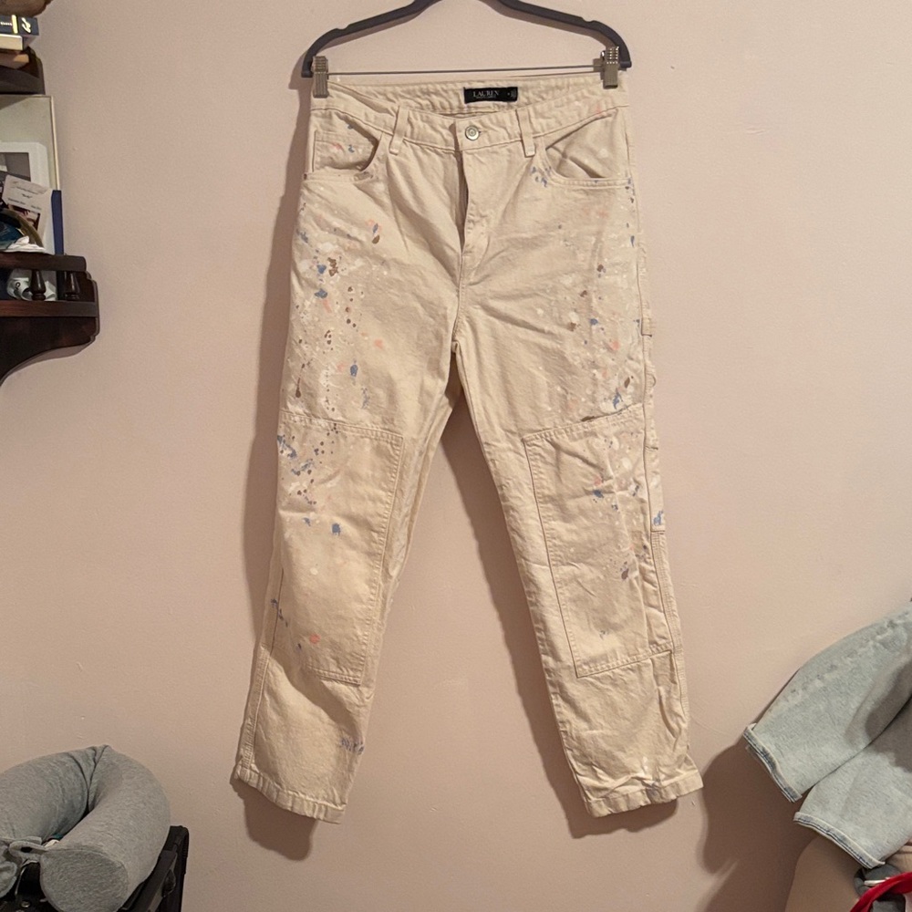 Lauren Ralph Lauren Cream Paint-Splatter Utility Jeans
